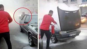 Feci kazada yanan araca çarptı!