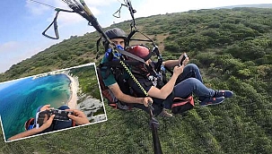 Paramotor uçuşunda havada telefon tamiri