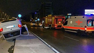 Feci kazada otomobil takla attı