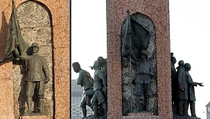 Taksim Anıtı'nda çalınan sancak direğinin yenisi monte edildi