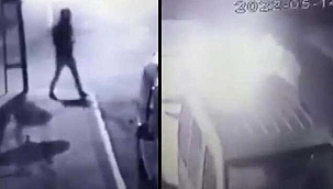 Husumetlisinin aracını kundaklayan şüpheli...