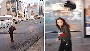Kargalar kaldırımdakilere zor anlar yaşattı