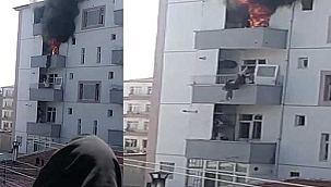 Şok görüntüler! Komşusu balkondan atlayan kadını havada yakaladı! 