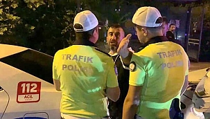 Trafik denetiminde yakalanan alkollü sürücüden basın mensuplarına tepki