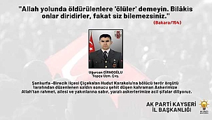 İl Başkanı Çopuroğlu’ndan Şehit Topçu Uzman Çavuş Uğurcan Cirnooğlu İçin Başsağlığı Mesajı