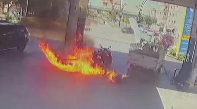 Yakıt alırken ateşlediği çakmak ATV'yi alev topuna çevirdi; işte o anlar