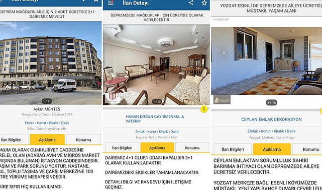 Kiralık evler depremzedeler için ücretsiz ilana dönüştü