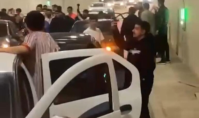 Asker eğlencesinde tüneli trafiğe kapadılar