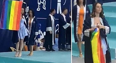 Mezuniyet töreninde skandal görüntü! 