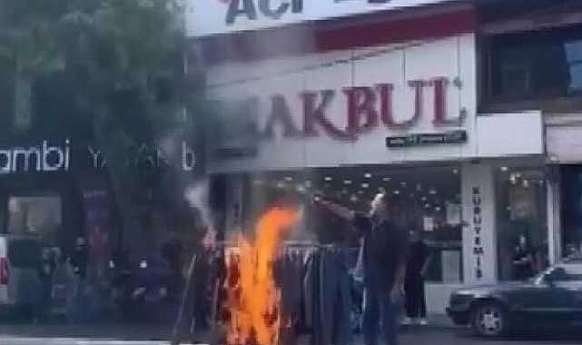 Bağcılar'da iş hanının ortak alanında satış yaptı çıkarılmak istenince ürünlerini yaktı