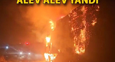 Saman yüklü kamyon alev alev yandı