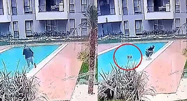 Teslimat için gittiği sitede dikkatsiz kurye, havuza düştü