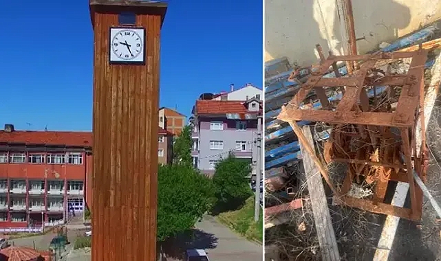 Bolu'da 142 yıllık saat kulesinin kayıp mekanizması, paslanmış halde bulundu