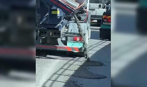 Büyükçekmece'de beton mikseri betonu yola dökerek ilerledi