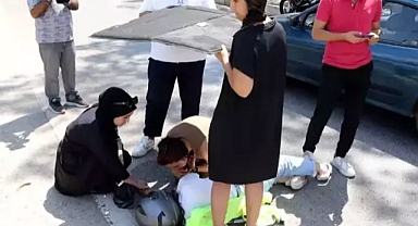Motorsiklet ile kaza yapan yaralının yardımına halk koştu
