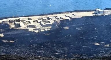 Antik kent yakınlarında korkutan anız yangını 