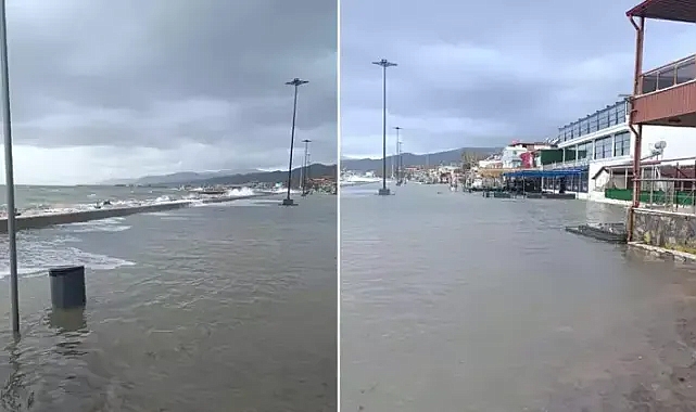 Balıkesir'de lodos etkili oldu; deniz taştı