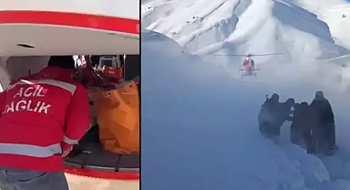 Yolu kapalı köydeki hamile kadın, ambulans helikopterle alındı