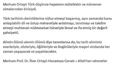 MHP lideri Bahçeli'den, İber Ortaylı hakkında taziye mesajı