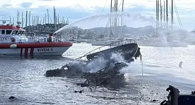 Bodrum Marina'da çıkan yangının enkazı görüntülendi