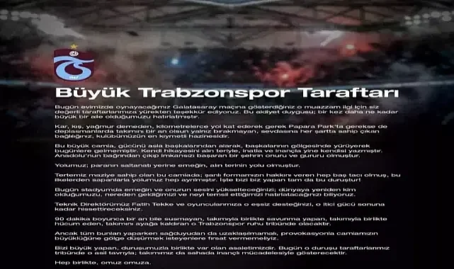 Trabzonspor'dan, sağduyu çağrısı!