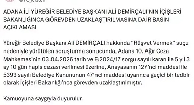 Yüreğir Belediye Başkanı Demirçalı, görevden uzaklaştırıldı