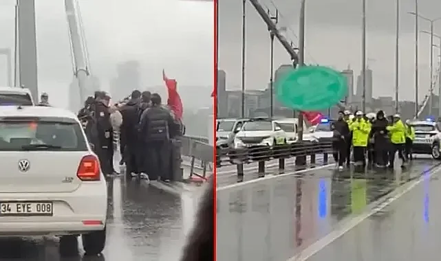 15 Temmuz Şehitler Köprüsü'nde trafiği kapatıp izinsiz gösteriye yapmak isteyenlere müdahale