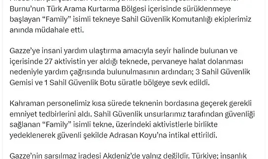 Sahil Güvenlik Sumud Filosunun imdadına yetişti!