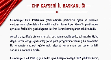 CHP Kayseri İl Başkanlığından Aşkın Genç açıklaması!